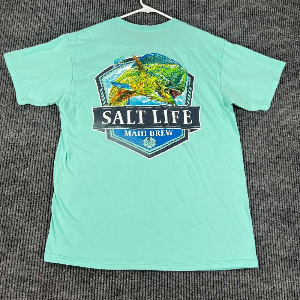 Salt Life Mens Shirt Medium Blue Short Sleeve Cotton Chest Pocket Lightweight